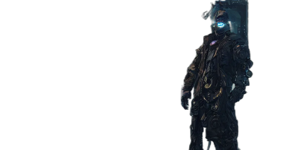robot, mask, creature, jacket transparent PNG cut-out