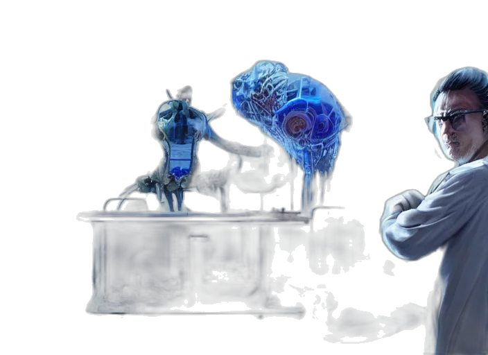 robot, concept art, 3d render, pixel art transparent PNG cut-out