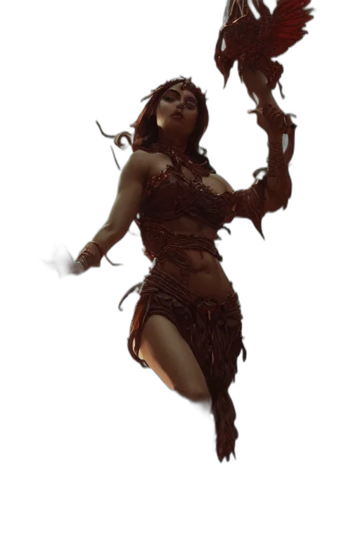 dress, creature, staff, hair transparent PNG cut-out