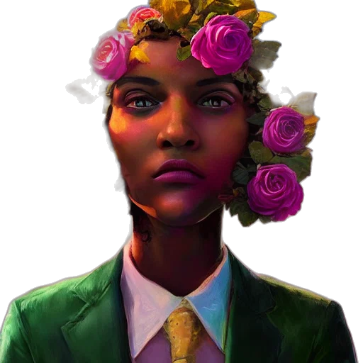 face, crown, flower, staff transparent PNG cut-out