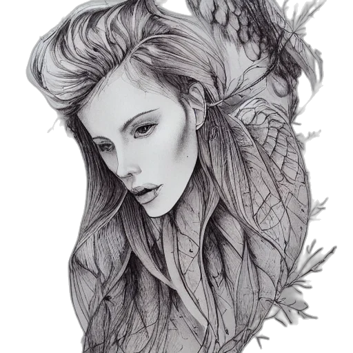 dragon, face, hair, dress transparent PNG cut-out