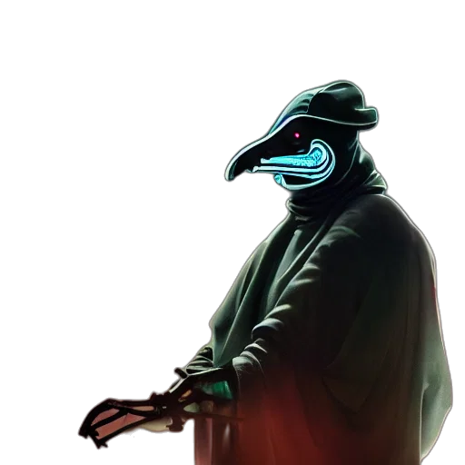 mask, jacket, hat, staff transparent PNG cut-out