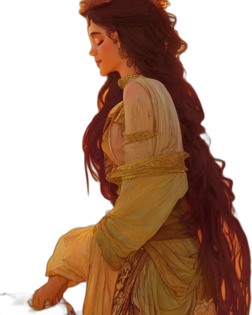 dress, hair, crown, fantasy art transparent PNG cut-out