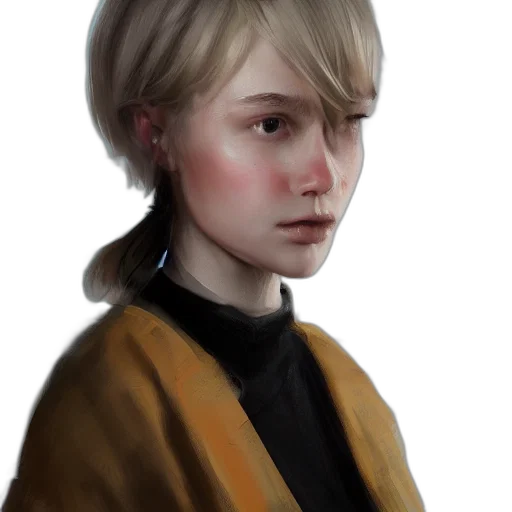 face, jacket, hair, staff transparent PNG cut-out