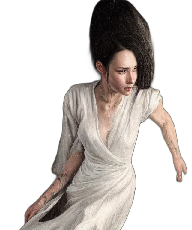 dress, hair, creature, staff transparent PNG cut-out