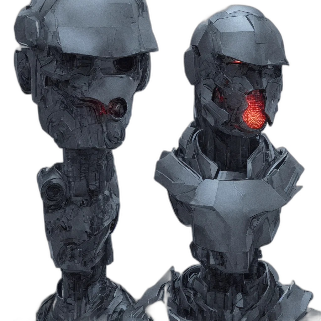 robot, face, concept art, 3d render transparent PNG cut-out