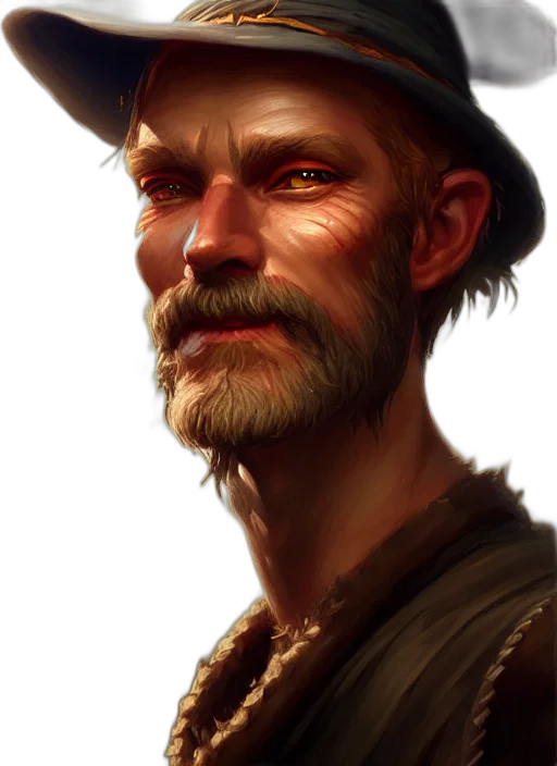 face, hat, staff, photorealistic transparent PNG cut-out