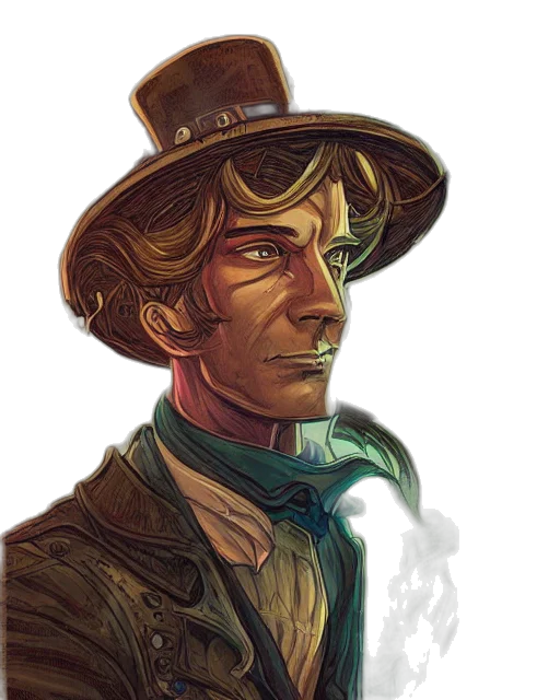 hat, face, staff, comic book art transparent PNG cut-out