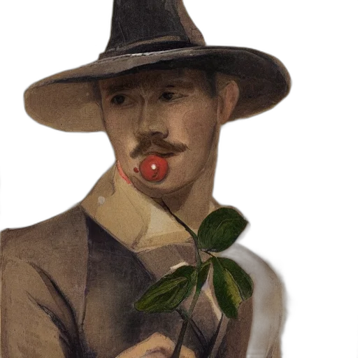 staff, hat, flower, face transparent PNG cut-out