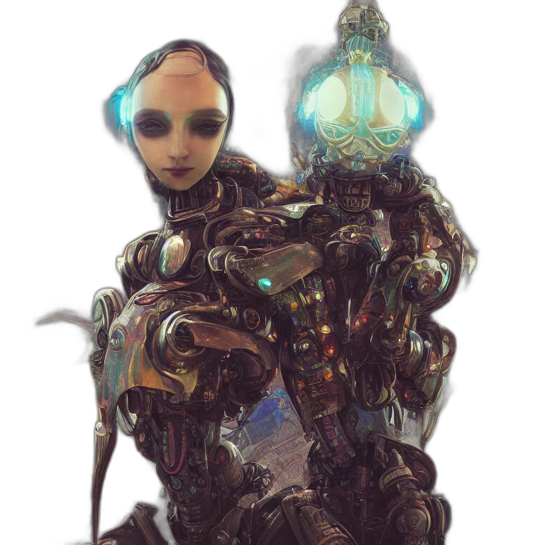 robot, creature, staff, face transparent PNG cut-out