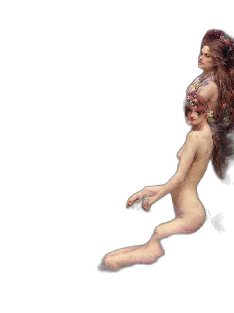 creature, hair, dress, photorealistic transparent PNG cut-out