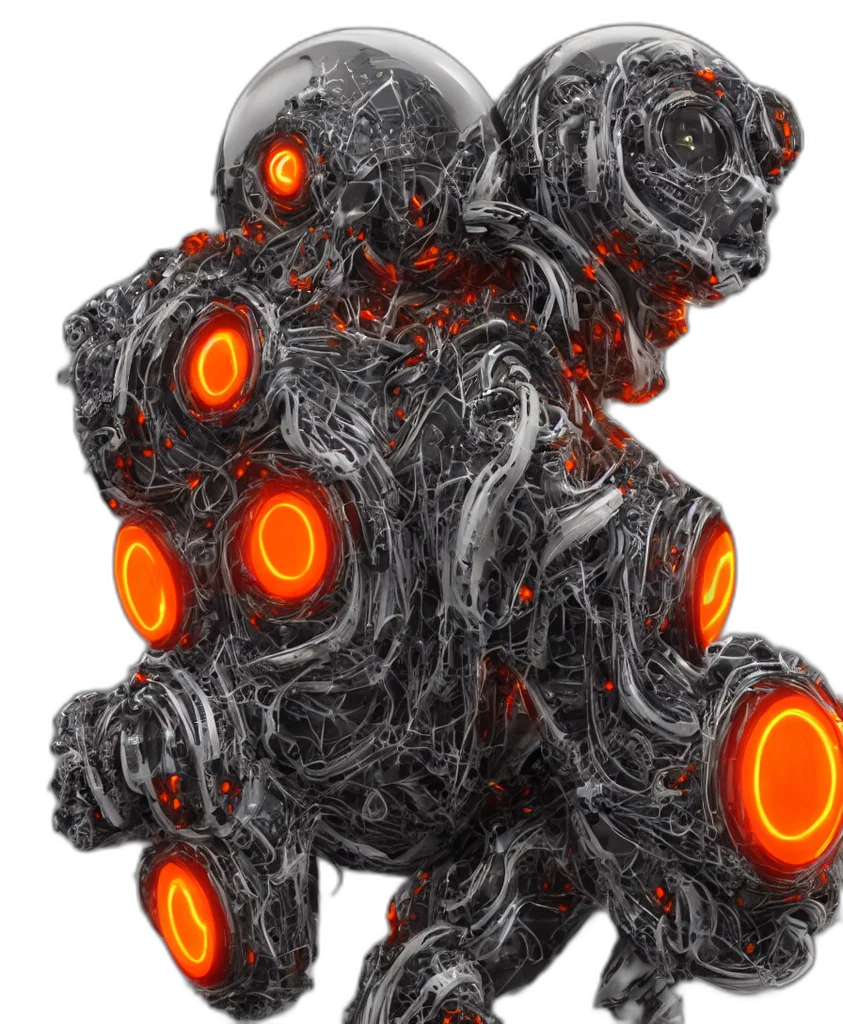 robot, creature, jacket, staff transparent PNG cut-out