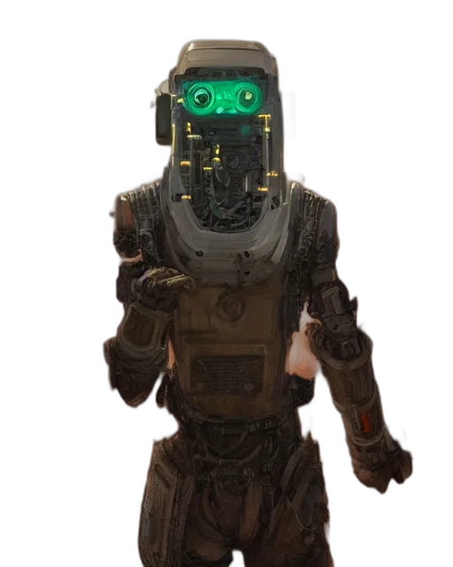 robot, mask, creature, staff transparent PNG cut-out
