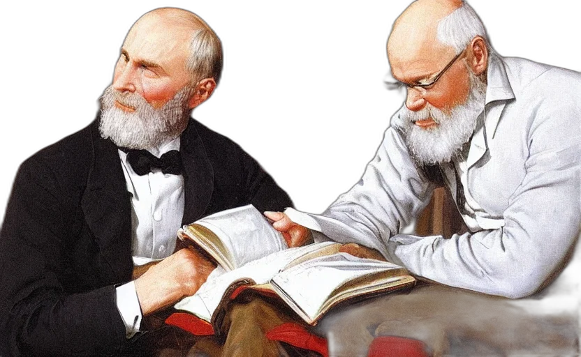 oil painting, putin, reading, book transparent PNG cut-out
