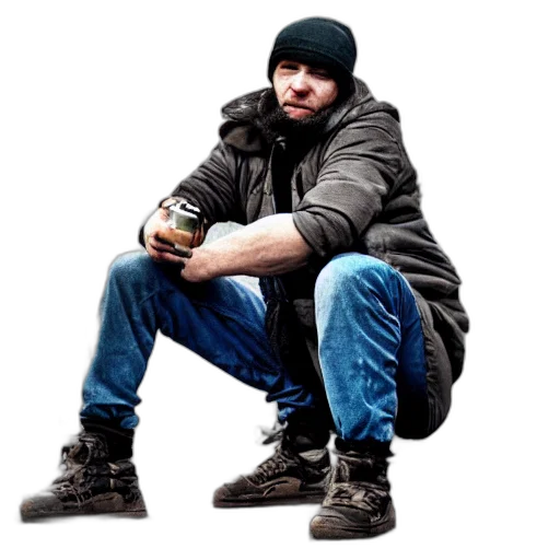 jacket, staff, shoes, photorealistic transparent PNG cut-out