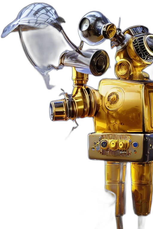 robot, 3d render, golden, portrait transparent PNG cut-out