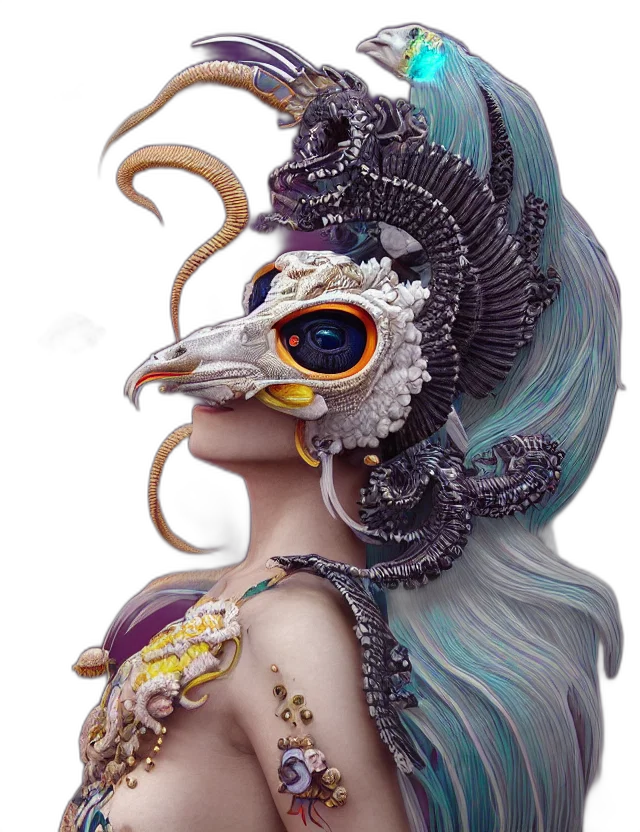 mask, dragon, jewelry, fantasy art transparent PNG cut-out