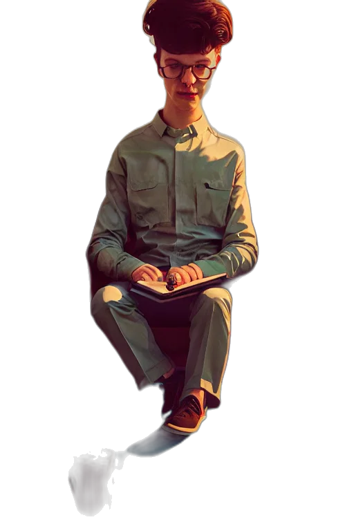 jacket, staff, face, creature transparent PNG cut-out