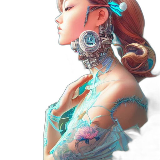 dress, jewelry, robot, face transparent PNG cut-out