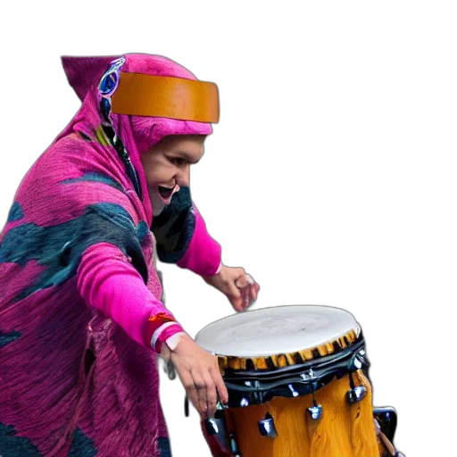 babushka, playing, drums, skateboard transparent PNG cut-out