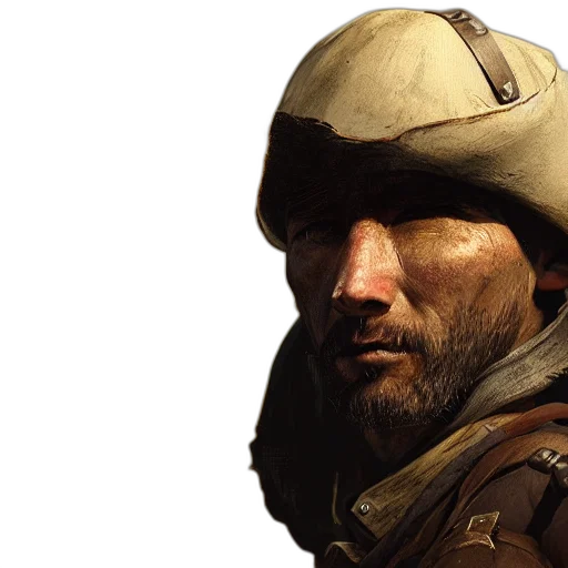 face, hat, jacket, weapon transparent PNG cut-out