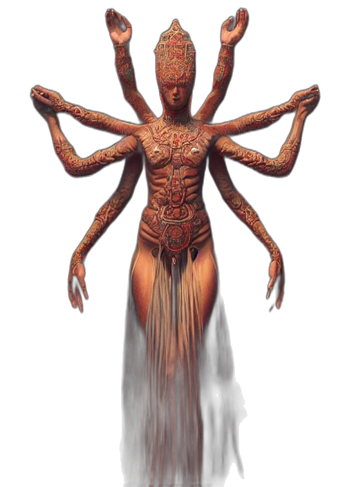 creature, hair, staff, robot transparent PNG cut-out