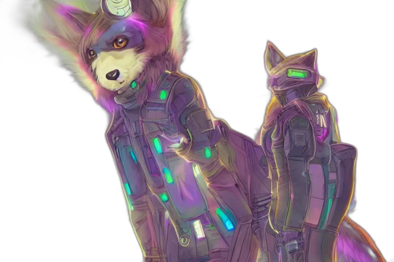 jacket, staff, robot, cyberpunk transparent PNG cut-out