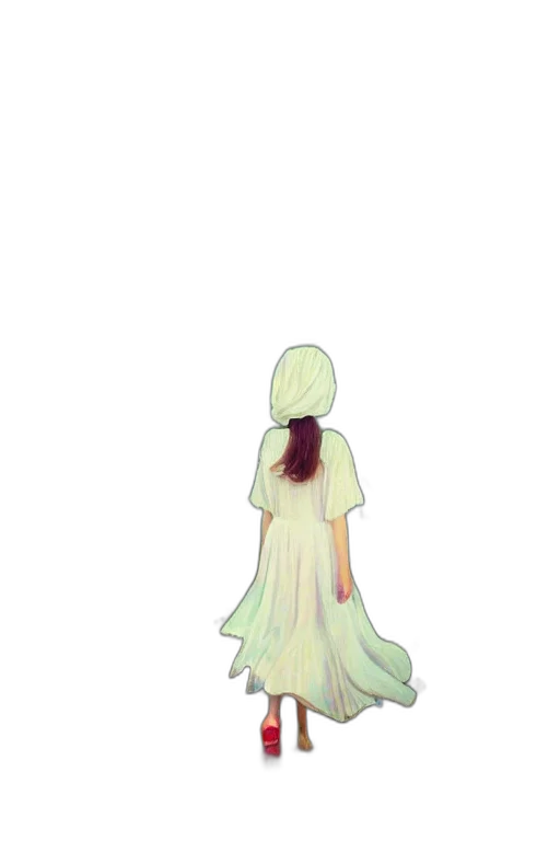 dress, creature, hair, staff transparent PNG cut-out
