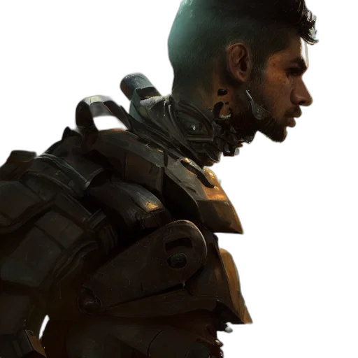 robot, jacket, face, weapon transparent PNG cut-out