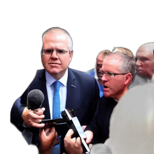 scott, morrison, surrounded, journalists transparent PNG cut-out