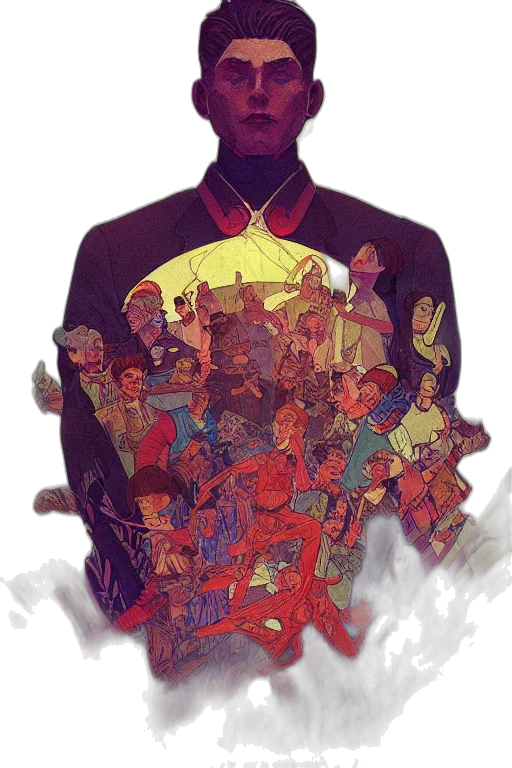 jacket, mask, staff, crown transparent PNG cut-out