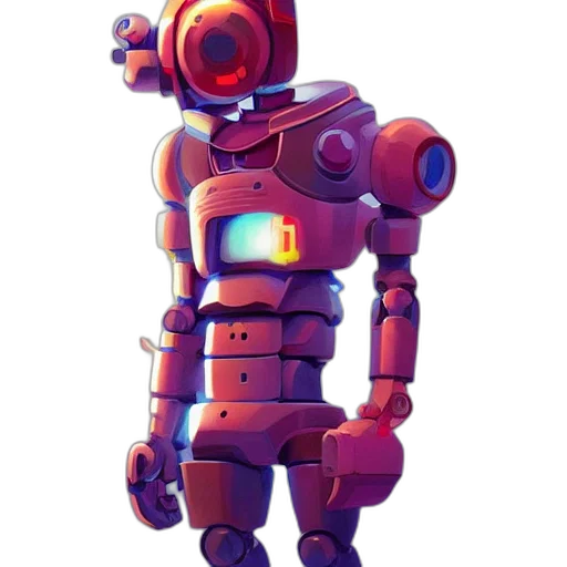 robot, staff, concept art, 3d render transparent PNG cut-out