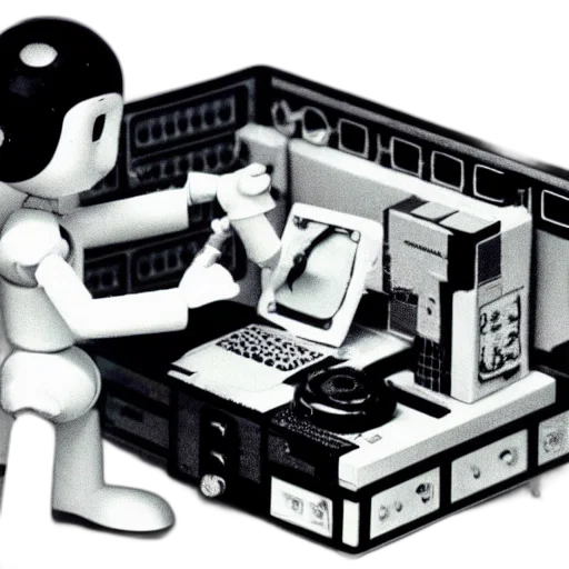 robot, staff, pixel art, 3d render transparent PNG cut-out