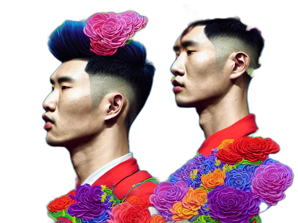 hair, face, photorealistic, vaporwave transparent PNG cut-out