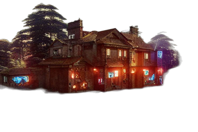 building, concept art, 3d render, cyberpunk transparent PNG cut-out