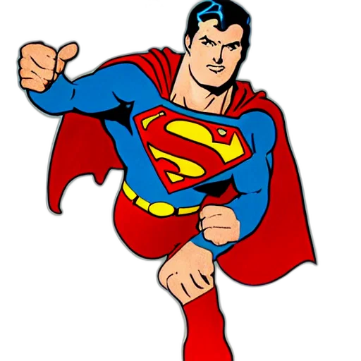 comic book art, cartoon, superman, goes transparent PNG cut-out