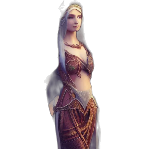 dress, staff, jewelry, fantasy art transparent PNG cut-out