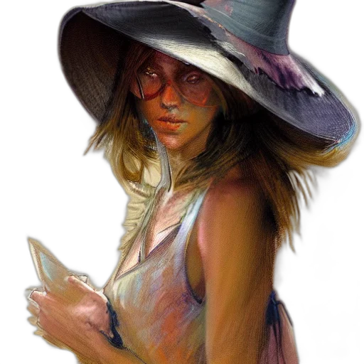 hat, dress, face, staff transparent PNG cut-out