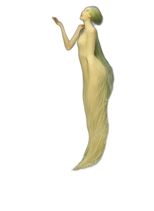 dress, hair, staff, creature transparent PNG cut-out