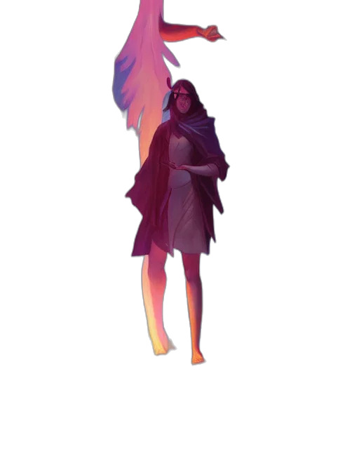 dress, jacket, staff, creature transparent PNG cut-out