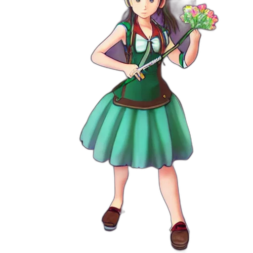 staff, dress, flower, pixel art transparent PNG cut-out