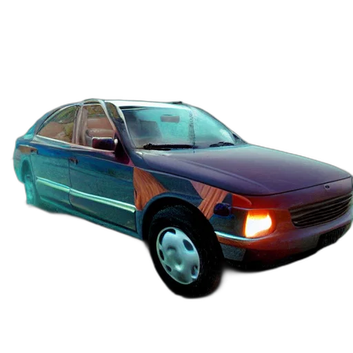 car, 3d render, vaporwave, photorealistic transparent PNG cut-out