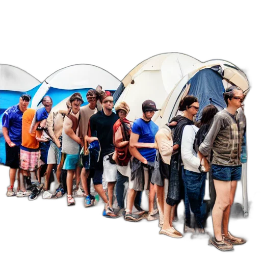 umbrella, people, waiting, line transparent PNG cut-out