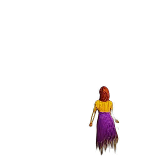 dress, hair, staff, creature transparent PNG cut-out