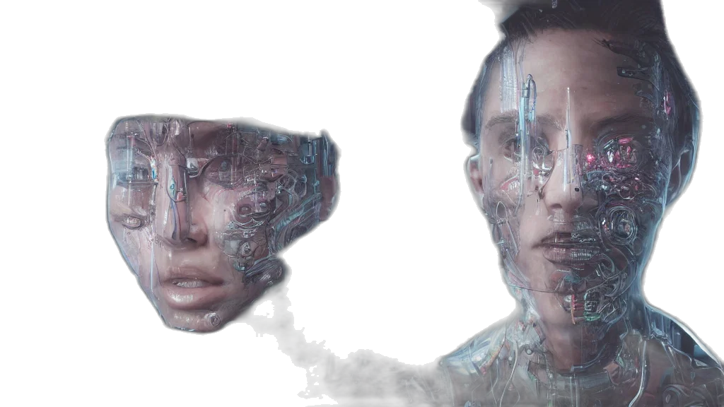robot, face, mask, cyberpunk transparent PNG cut-out