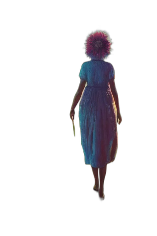 dress, hair, staff, creature transparent PNG cut-out