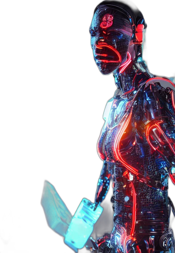 robot, sword, cyberpunk, 3d render transparent PNG cut-out