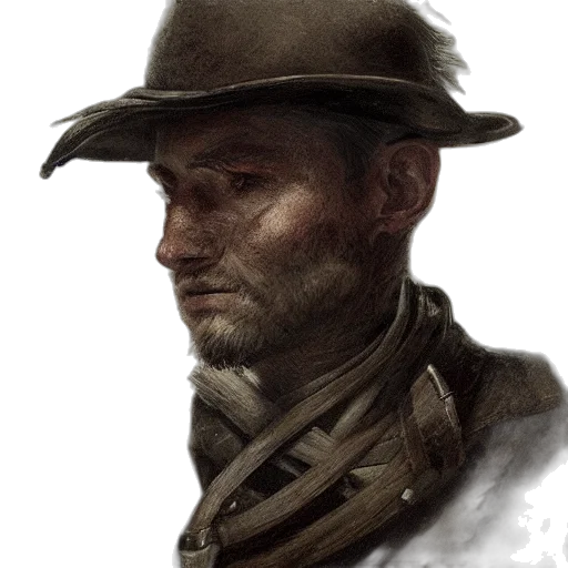 hat, face, staff, weapon transparent PNG cut-out