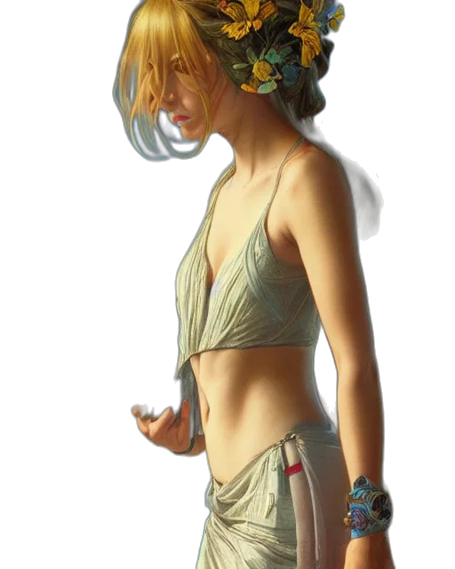 dress, jewelry, crown, staff transparent PNG cut-out