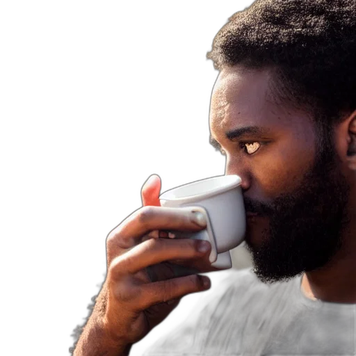 black, man, drinking, coffee transparent PNG cut-out